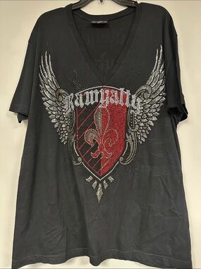 Rawyalty Black Label Y2K Pristine Shield & Wings Rhinestone Tee  XL